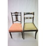 Regency Style Ebonised and Gold Painted Chair together with Edwardian Mahogany Inlaid Chair