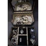 Jewellery box & contents to include costume jewellery, Military cap badge etc