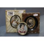 Three vintage framed Miniature Portraits