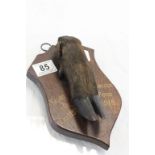 Oak shield mounted Deer's foot hunting trophy from Porlock Ford 1918