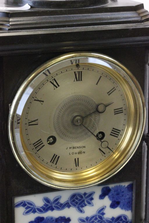 J W Benson Bronze & Ceramic mantle key wind clock - Image 2 of 4