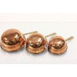 Set of Three Copper Graduating Hanging Sieves with Brass Handles