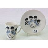 1960's ceramic mug & plate with transfer The Beatles design, with mug marked "Tams England" to base