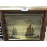 Bernard Page, a pair of oil paintings on board, both depicting figures, ships and buildings and