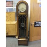 Art Deco period Grandfather clock with a silvered dial 8 day movement striking on chimes with a