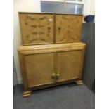 Superb Art Deco period walnut Cocktail cabinet, with 4 doors to the front, the top 2 doors opening