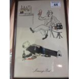 Collection of 4 watercolour caricature paintings by Dunstan, each one depicting a drinking scenes of