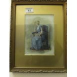 Small painting on glass of a seated young Lady, circa Edwardian, image size 5.5" x 7.5"