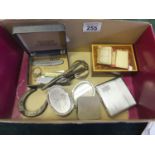 Box of collectables including pen knives, and 2 silver coloured pencils