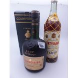 Courvoisier Cognac VSOV un-opened bottle 1 litre, and a single bottle of Centenario Brandy un-