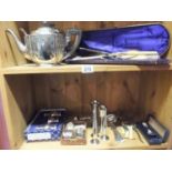 Amount of silver plated ware to include 2 x tea pots, carving set in box and other various silver