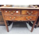 Georgian period mahogany low boy, 2 short drawers and 1 long drawer, 2' high x 2' deep, legs