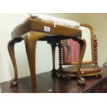Edwardian period dressing table stool with drop in seat on carved ball and claw animal feet and a