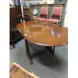 Good quality mahogany Sutherland table, oval topped twin dropped side version with small brass
