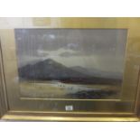 Charles E Brittan, a panoramic gilt framed landscape scene of Sheep and cows entitled Near Nallaig