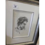 Ronnie Wood, aka Rolling Stones, a pencil head and shoulders drawing in professional frame, 10" x