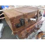 Vintage leather suitcase with part fitted interior and a similar period contemporary leather