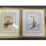 Pair of gilt framed prints, 3d style images by Armin Birkel, a piano and a saxophone, both signed in