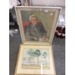 Framed & Glazed pastel drawing exhibited at the Mall Galleries, picture depicting Gavin Richards