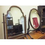 Mahogany Edwardian swing mirror, a dressing table mirror with arched top, 20" tall x 14" wide and