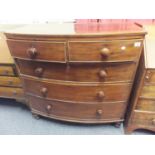 Victorian period bow fronted chest 2 short and 3 graduating long drawers with bun handles