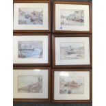 6 x small coloured prints of harbour scenes, each image 6" x 8"