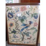 19c wool embroided Arts & Crafts style Tree of Life embroidery depicting birds, animals, flowers and