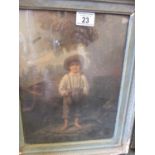 Pair of Edwardian period charming Oleographs, young Boy and Girl, each one in original frame,