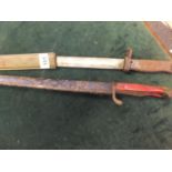 2 x 1900 bayonets and scabbards both in need of some restoration, blades in good condition, each