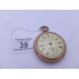 Waltham pocket watch with Roman numerals, 24 hour clock to the interior, sweeping second