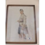 Good quality f/g watercolour a portrait of a Scottish Army Officer in his Kilt and Uniform, signed