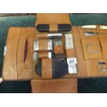 Leather case travelling manicure set comprising brushes, and other Gentleman's accessories