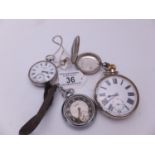 4 x assorted pocket watches to include Ingersoll, a silver h/m Hunter, Birmingham 1900 with damage