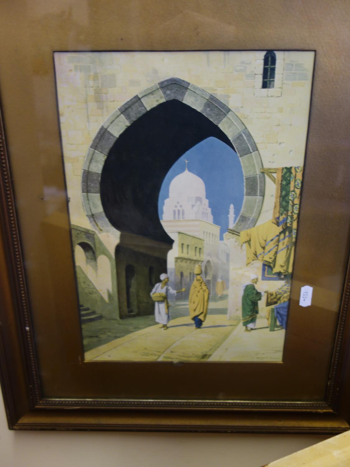 Pair of f/g coloured prints, Street scenes probably Morocco, both in gilt frames - Image 2 of 2