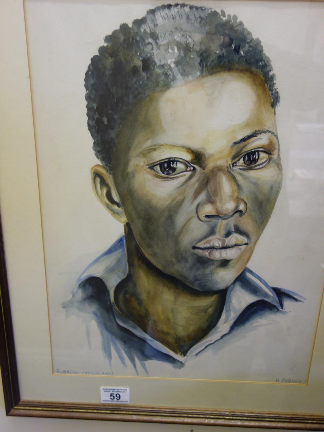 M Karney a framed life size head and shoulders portrait of Rubadira Nyasaland, f/g 14" x 18"