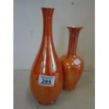 2 x Carltonware orange Tang ware vases, 7" tall and 9" tall