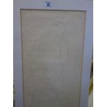 Framed and mounted pencil drawing by Gladys Schwartz, American artist c1980 stylized reverse view of