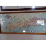 The Road to Southern Railway Sunshine, a framed Map showing British Railway Routes for the South,