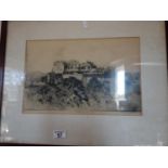 Black and white etching of Sterling Castle in Scotland, signed bottom right, 8" x 12"