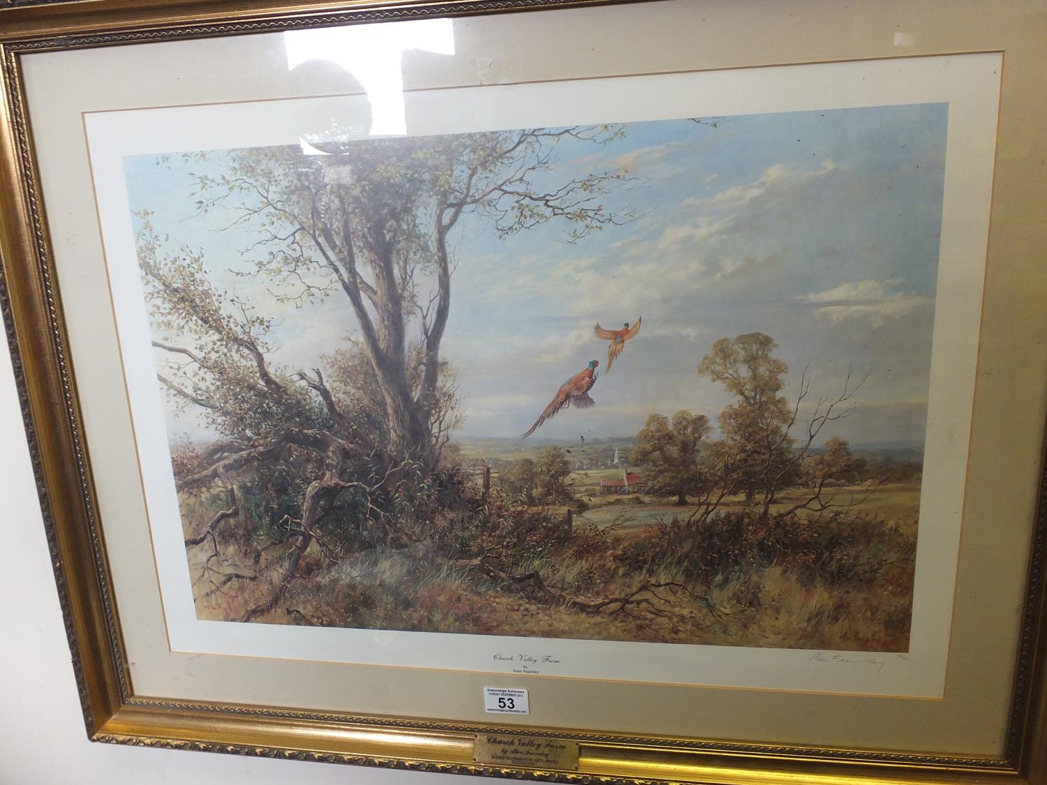 Signed limited edition print by Alan Feamley, a coloured print depicting Partridges in Flight,