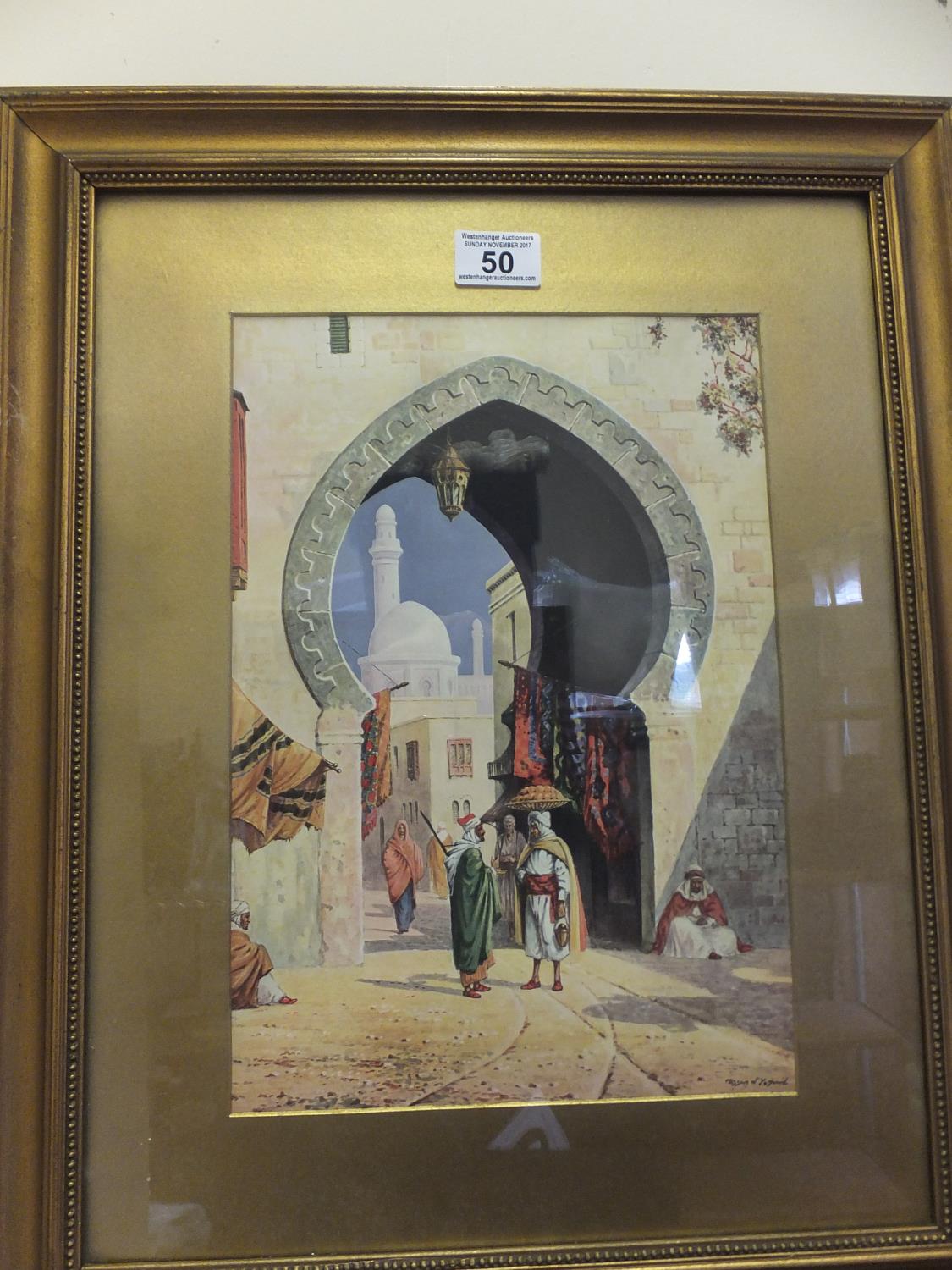 Pair of f/g coloured prints, Street scenes probably Morocco, both in gilt frames