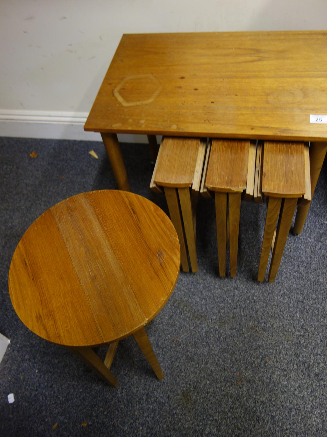 Nest of 4 x 1970's teak tables on castors, nest of 3 tables below a single coffee table 2' long x - Image 2 of 2