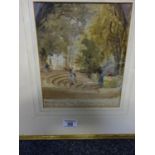 Framed & Glazed watercolour by John Fully Love, classical figures under a tree with artist