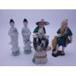 3 Chinese figurines, 2 x Ladies in period dress c1920's and 1 antique figurine of Lung 5" tall and 2