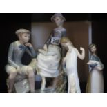 Lladro group, young boy and girl reading a book in good condition 10" tall 10" long Lladro
