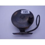 Mallochs Patent all brass side casting fishing reel, an early varient with forged iron spring