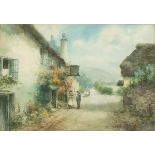 Lewis MORTIMER (Flourished 1920-1930), Westcountry School, Watercolour, Figures on the lane