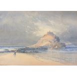 Thomas HART (1830-1916), Watercolour, St Michael's Mount - low tide, Signed, 12.75" x 18.25" (32.4cm