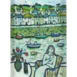 * Joan GILLCHREST (1918-2008), Oil on board, 'Drinking at Mousehole', Inscribed on label to verso in