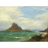 Alfred DAWSON (Exhibited 1860-1893), Oil on panel, Lone Crabber, St Michael's Mount in distance,